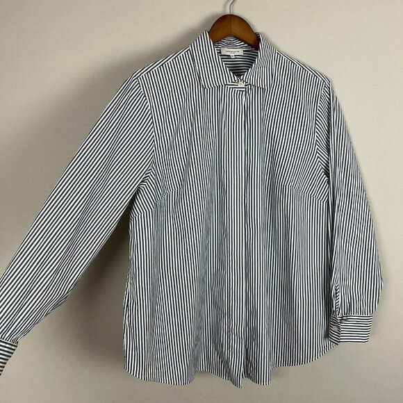LAFAYETTE 148 NY Shirt Womens 1X Gray White Button Front Striped Blouse Office - Picture 5 of 9